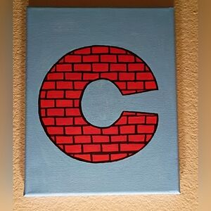 Handpainted Red Brick Letter C Initial Wall Art 8x10
